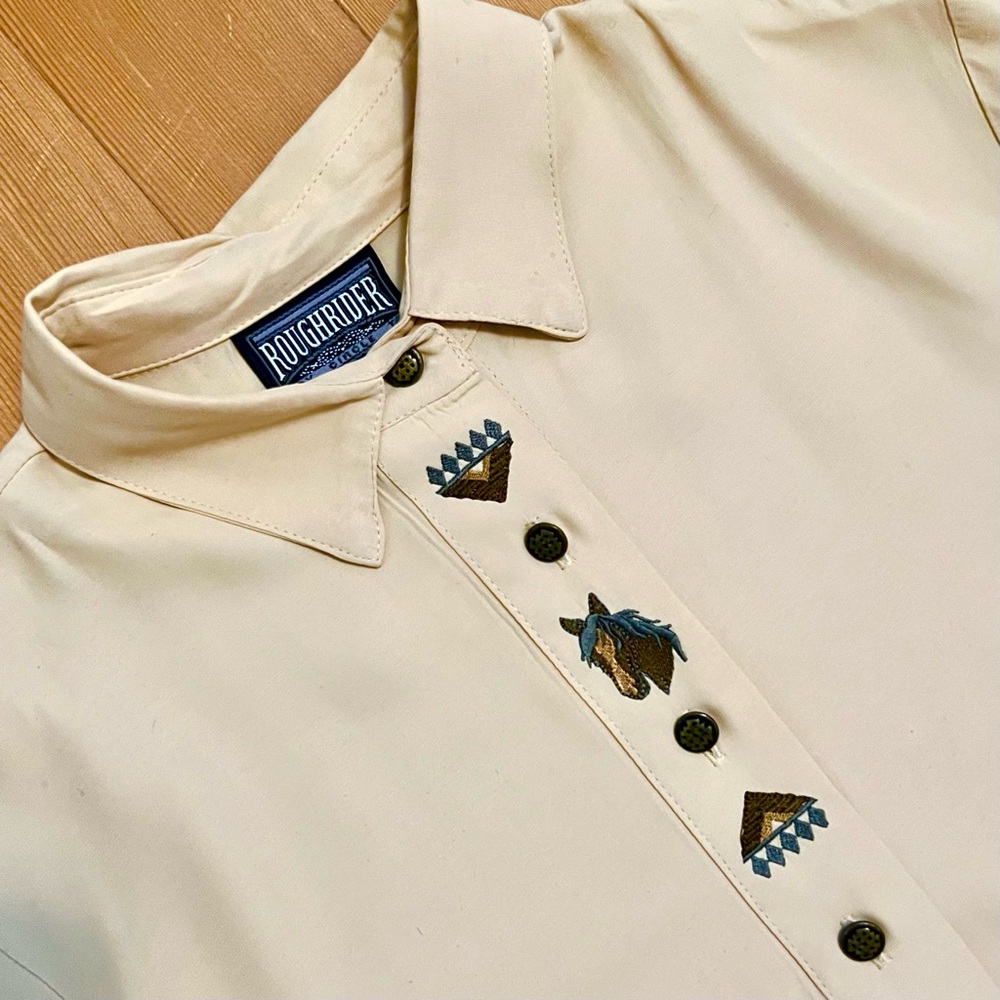 Vintage Roughrider western horse graphic embroidered shirt M
